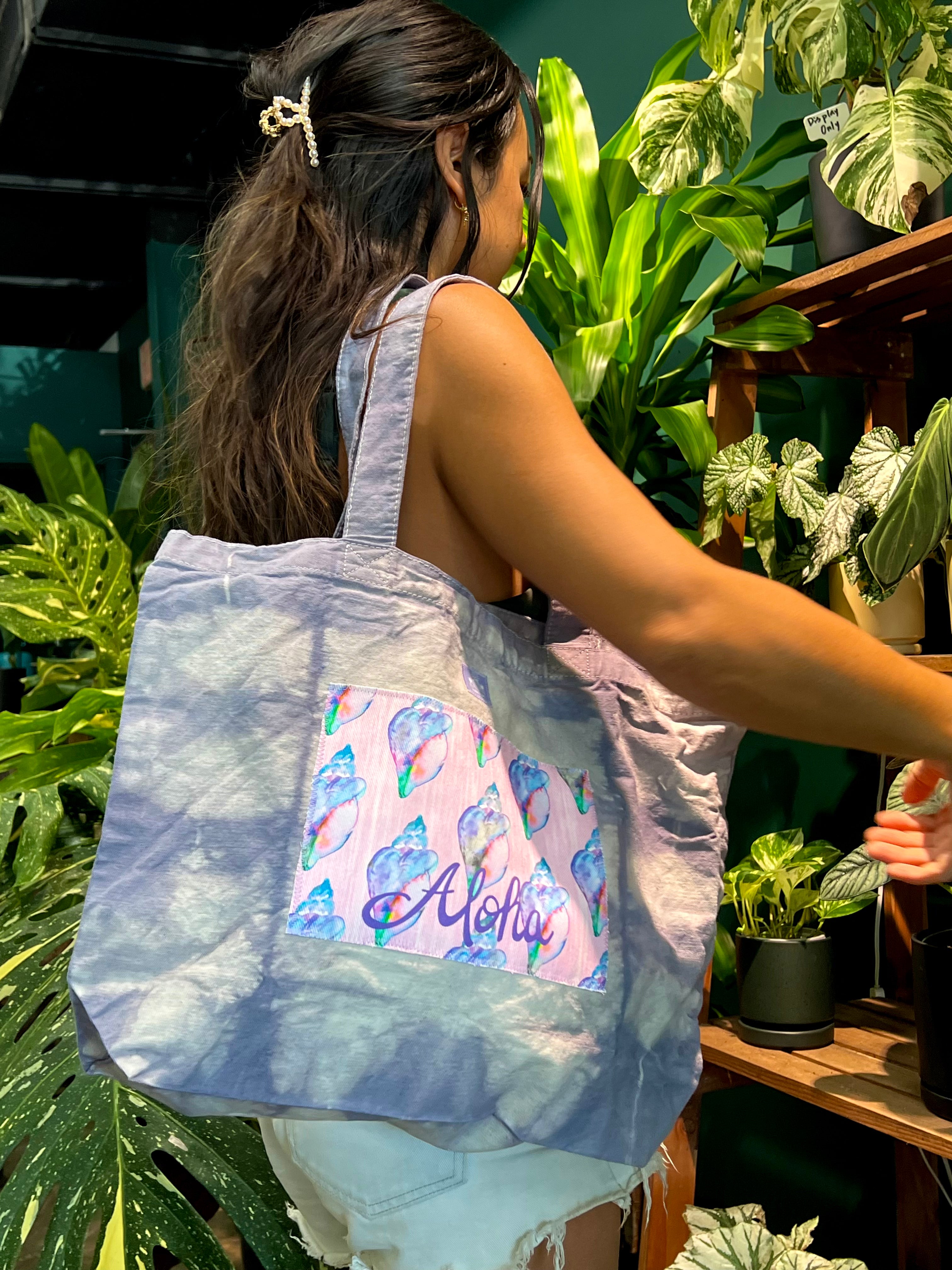 Hand Dyed, "Aloha Shells" Large Tote Bag