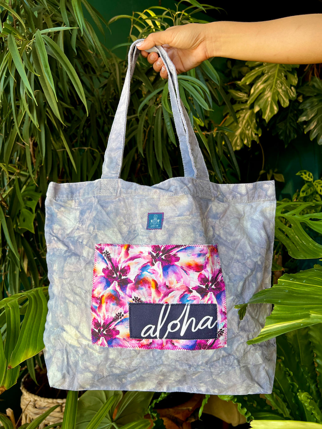 Hand Dyed, "Purple Hibiscus" Large Tote Bag