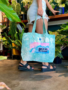 Hand Dyed, "Rainbow Aloha" Large Tote Bag