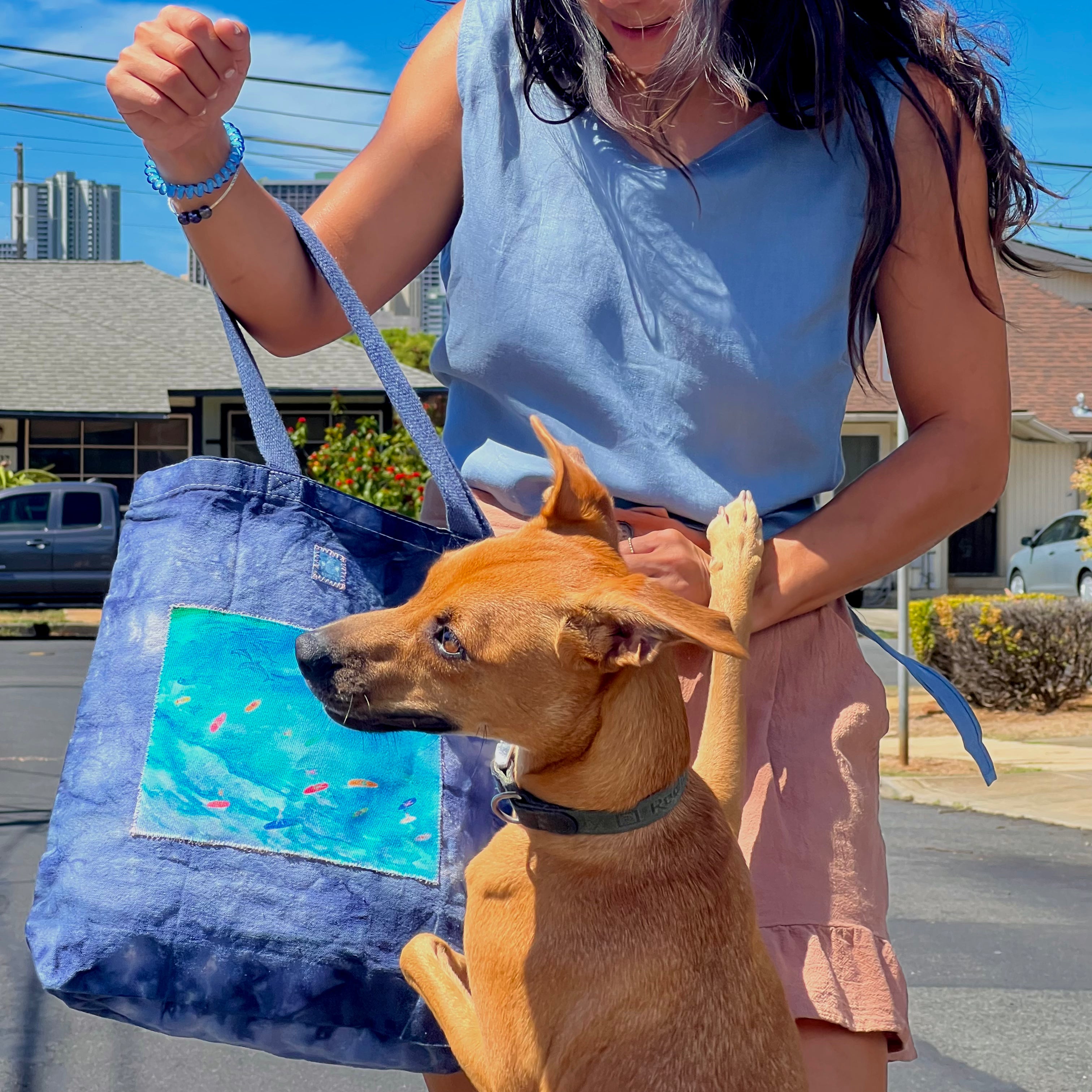 Hand Dyed, "Paradise Surfing" Medium Tote Book Bag