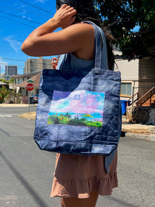 Hand Dyed, "Cotton Candy Skies" Medium Tote Book Bag