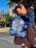 Hand Dyed, "Watermelon Monstera" Medium Tote Book Bag