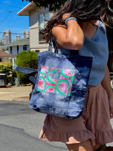 Load image into Gallery viewer, Hand Dyed, &quot;Watermelon Monstera&quot; Medium Tote Book Bag