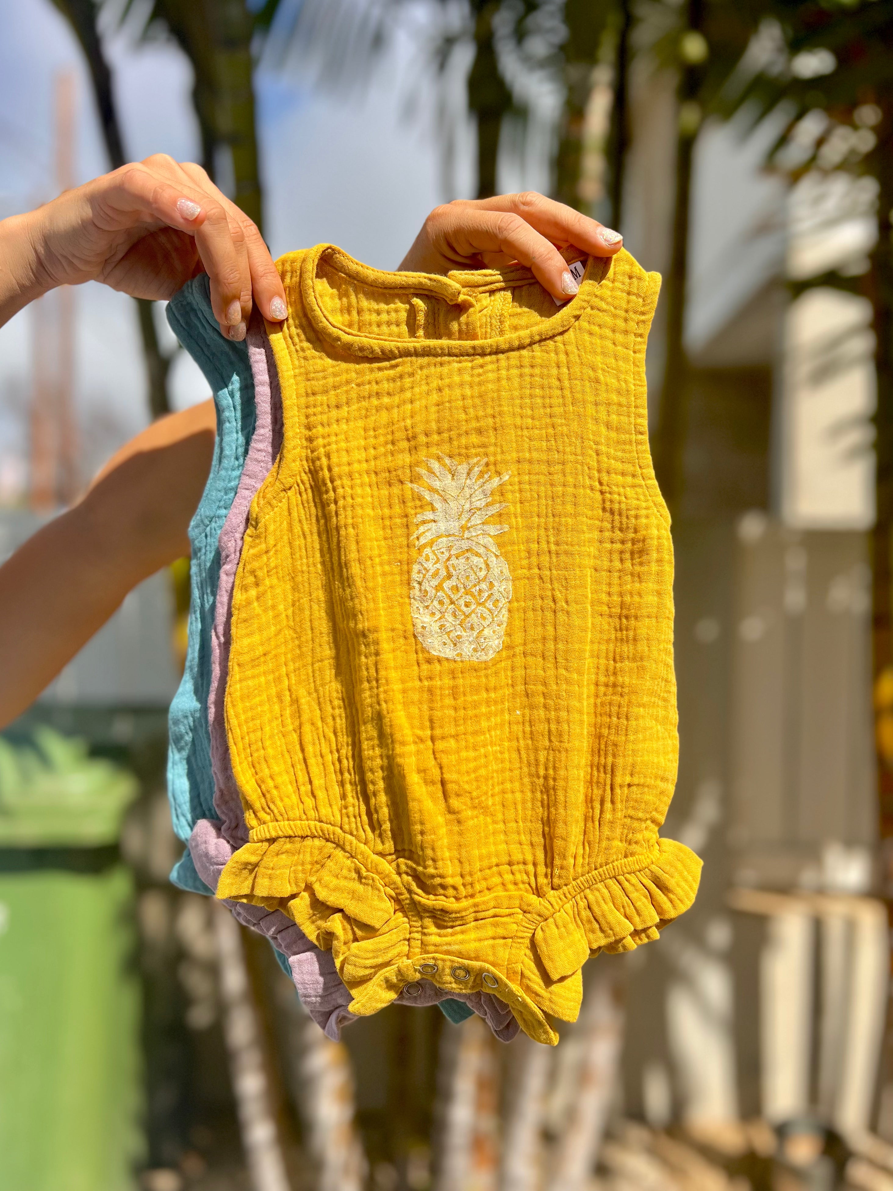 Vintage Pineapple Block Print Baby Onesie