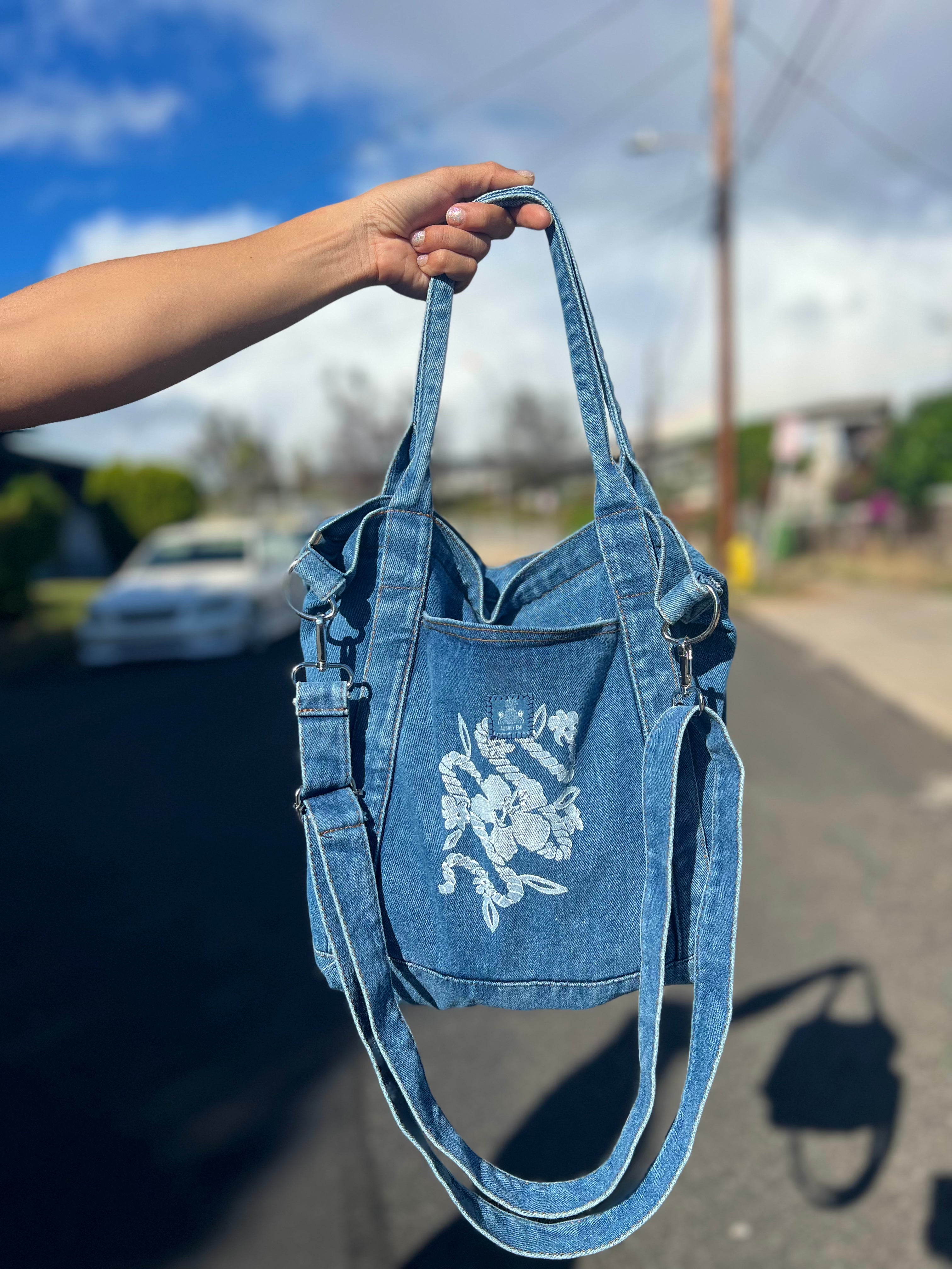 Large Light Denim Rainbow Crossbody Tote/Purse