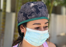 Load image into Gallery viewer, Black Hibiscus Scrub Cap Surgical Cap