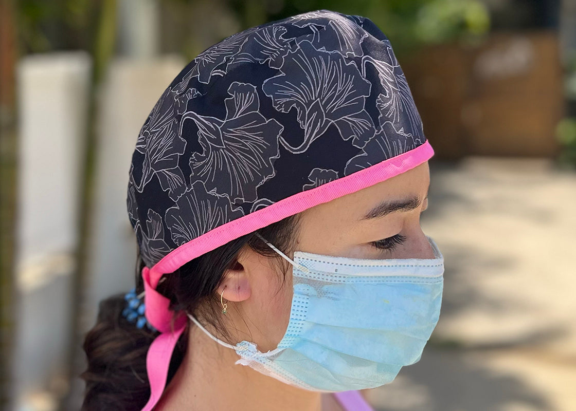 Black Hibiscus Scrub Cap Surgical Cap