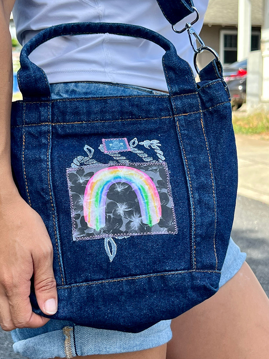 Dark Denim Rainbow Crossbody Tote/Purse