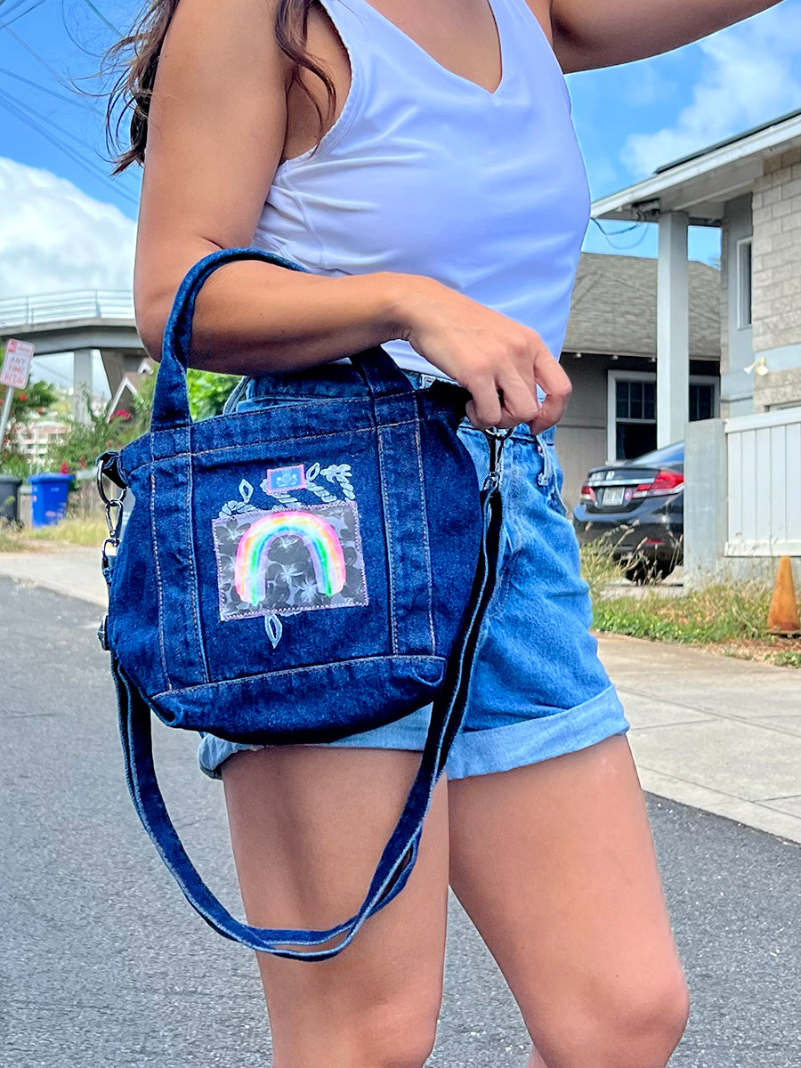 Dark Denim Rainbow Crossbody Tote/Purse