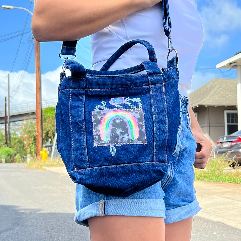 Dark Denim Rainbow Crossbody Tote/Purse