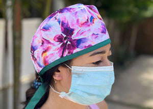 Purple Hibiscus Scrub Cap Surgical Cap