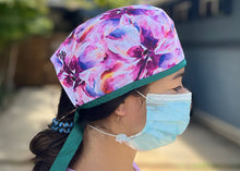 Load image into Gallery viewer, Purple Hibiscus Scrub Cap Surgical Cap