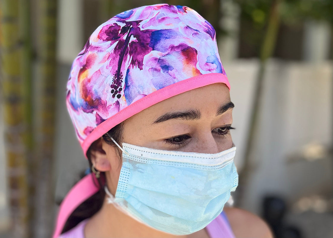 Purple Hibiscus Scrub Cap Surgical Cap