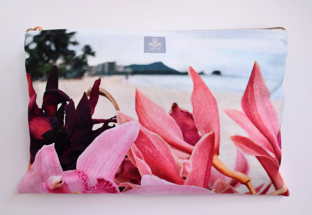 Diamond Head & Orchids Pouch (Med/Lg)