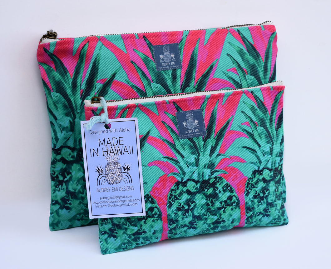 Pink and Green Pineapples Pouch (Sm/Med)