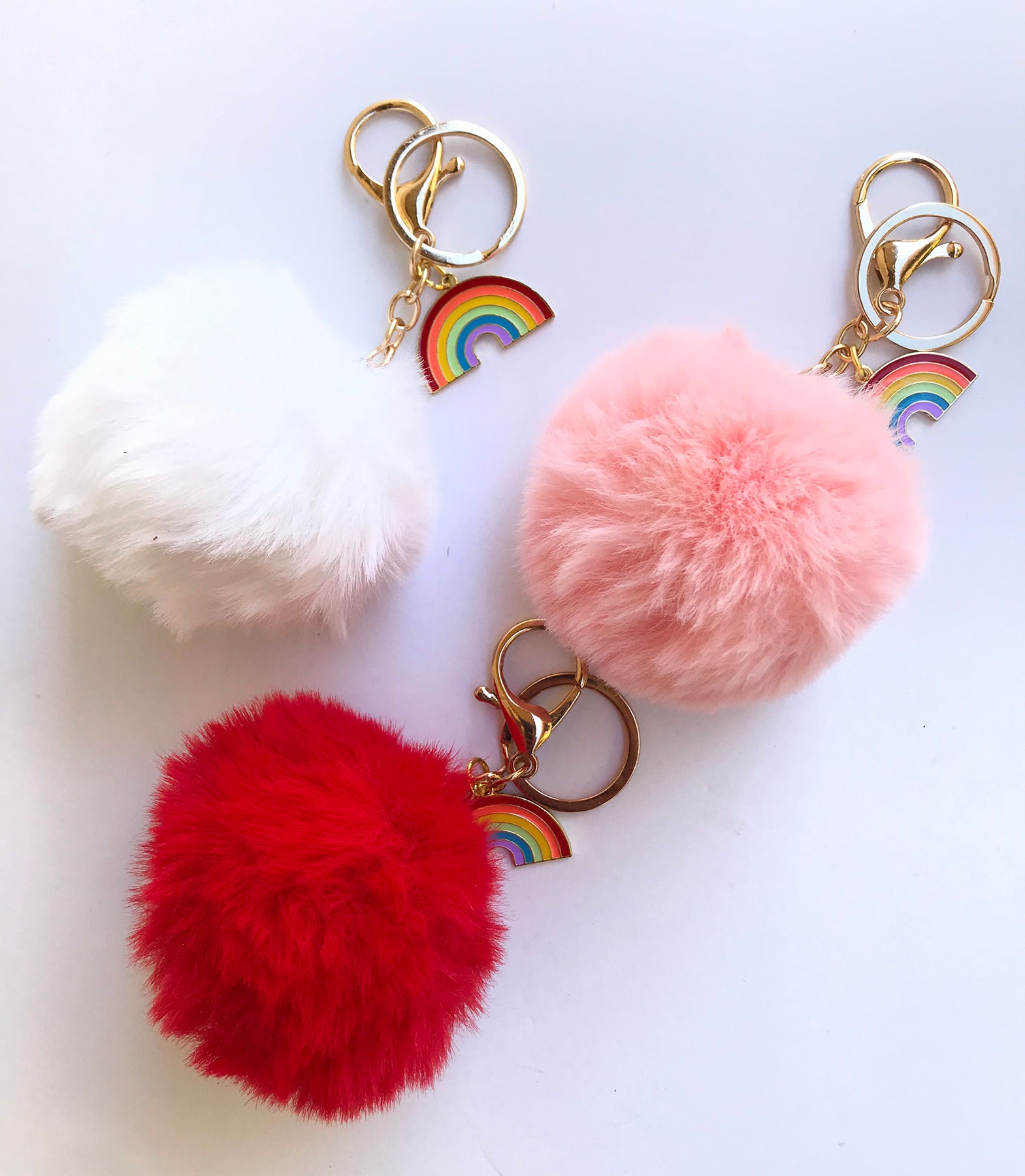 Big Rainbow Pom Pom Keychain