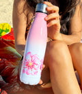 Double Wall Insulated Water Bottle - "Pink Hibiscus"
