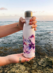 Double Wall Insulated Water Bottle - "Purple Hibiscus"