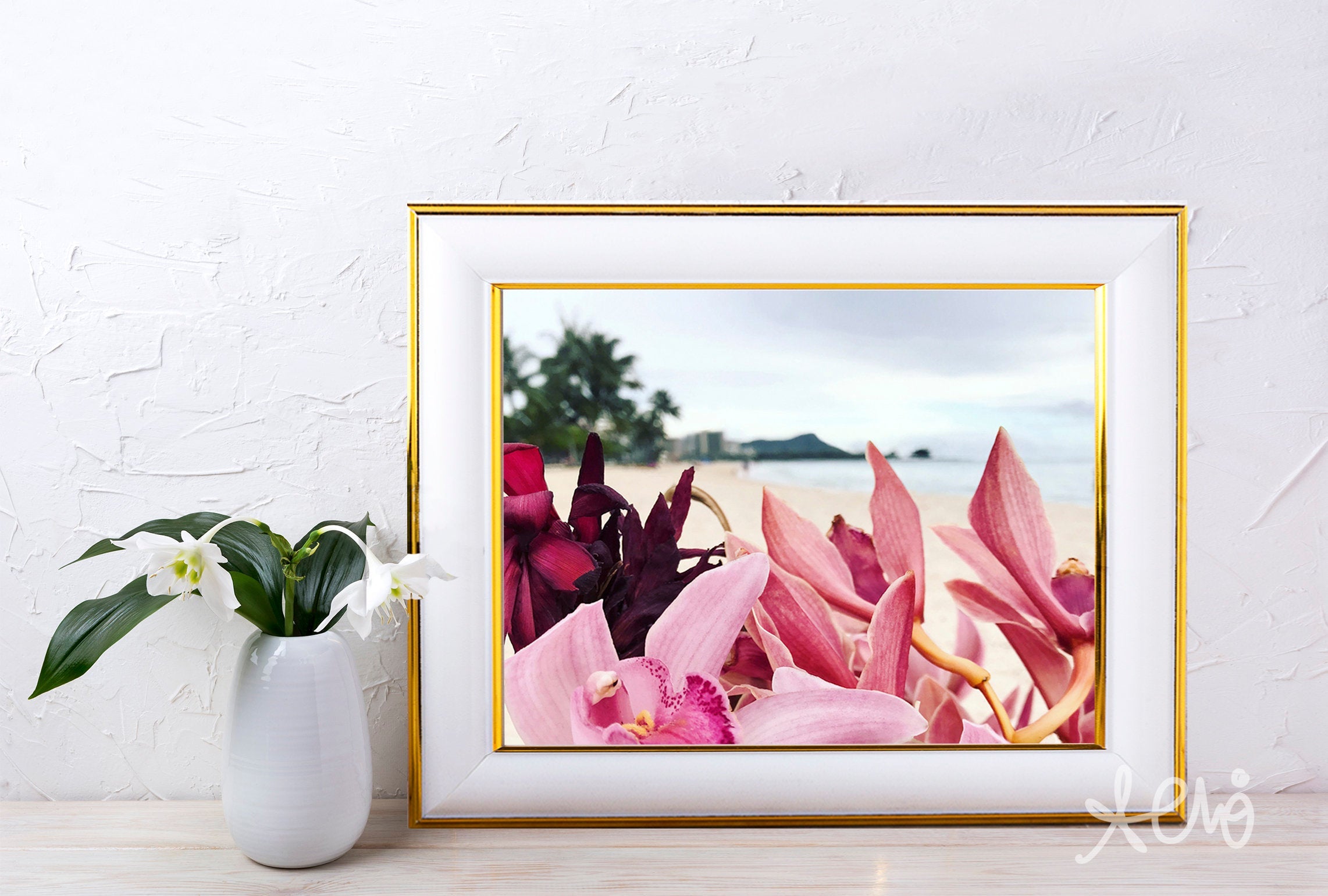 Set of 2: Diamond Head & Orchids Wall Art