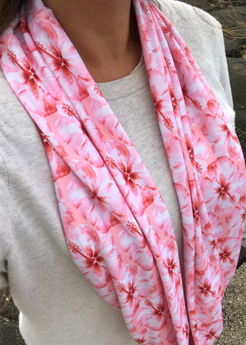 Coral Hibiscus Infinity Scarf