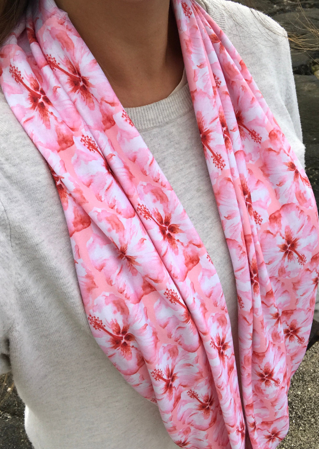 Coral Hibiscus Infinity Scarf