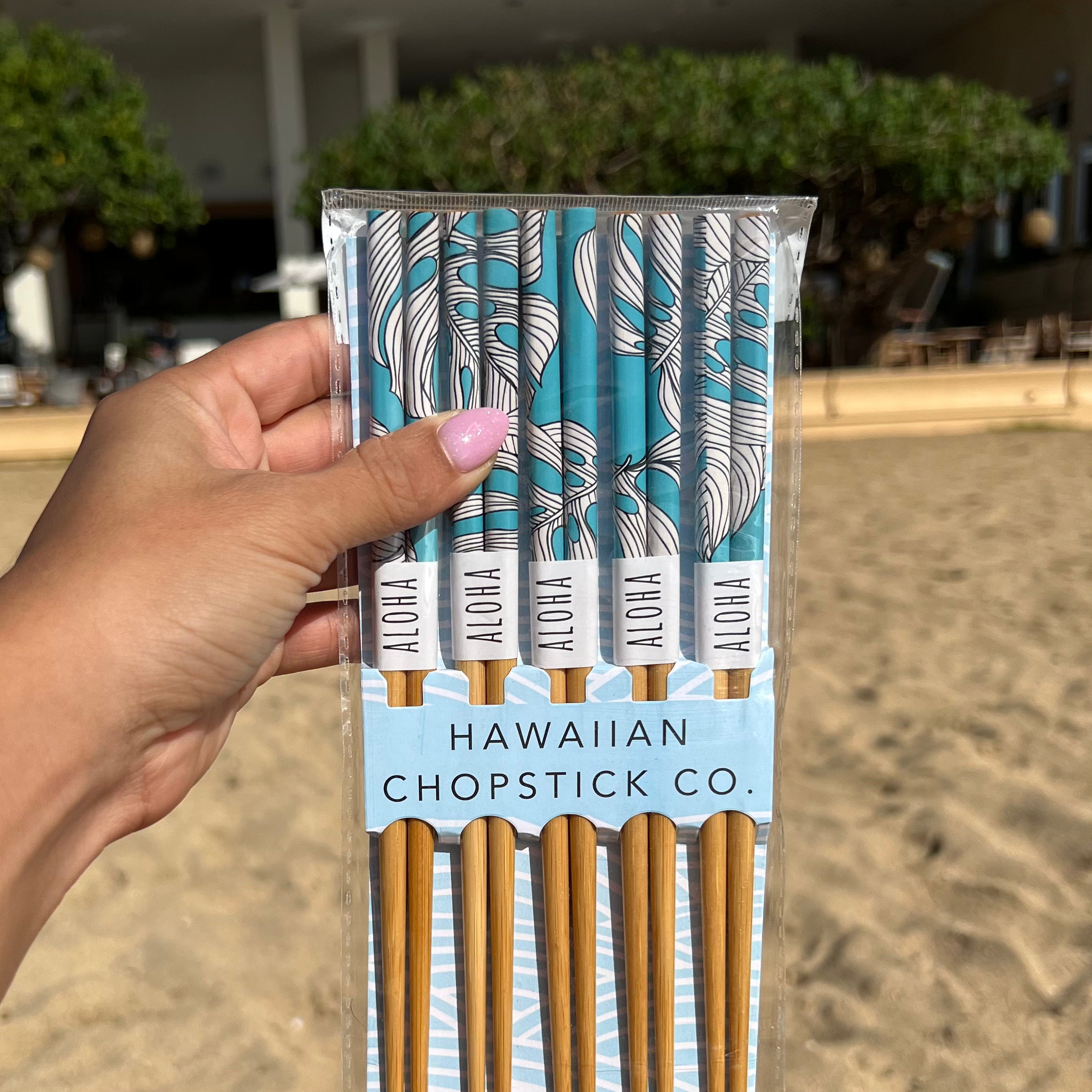 Chopsticks "Blue Monstera Print"